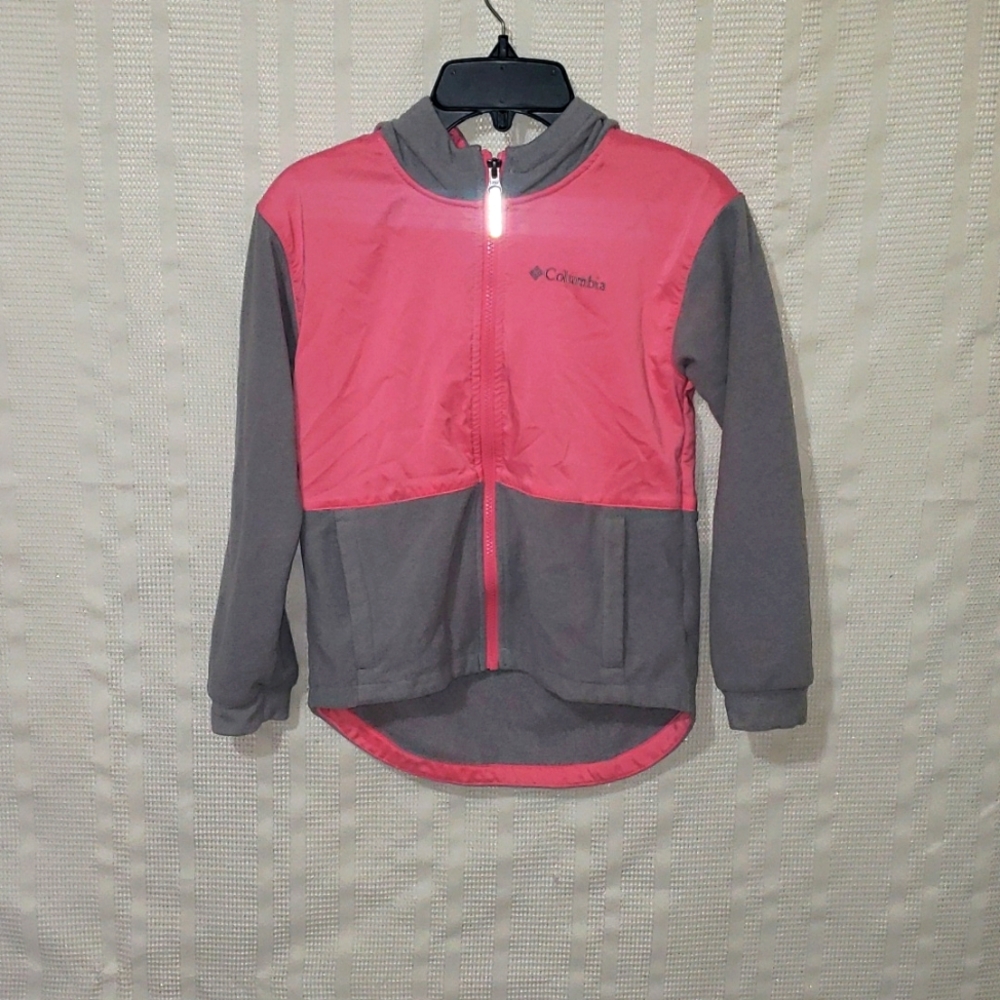 Columbia Girl's Full Zip Hooded Fleece Jacket LIGHT GRAY HEATHER/Lollipop